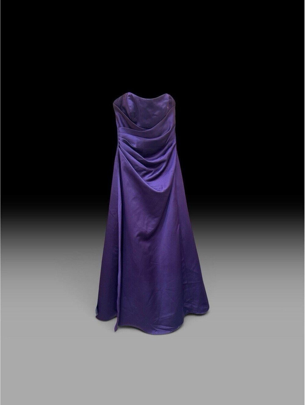 Women's Alfred Angelo Satin Long Plum Dress Sleeveless Formal Gathered Front 4